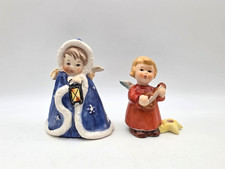 VINTAGE CHRISTMAS GOEBEL HUMMEL ANGELS 1 LANTERN FIGURINE & 1 LUTE CANDLEHOLDER picture