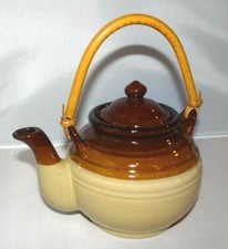Vintage 1970’s Pottery Teapot Handmade Stoneware Multi Brown Dip Glaze picture