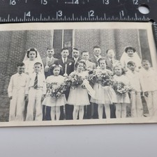 Church Group Girls Boys Men Women Candles Bouquets Vintage Photo picture