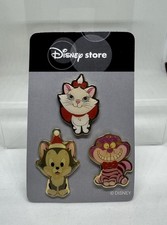 JDS Japan Disney Store Christmas Marie Figaro Cheshire Cat Mini 3 Pin Set HTF picture
