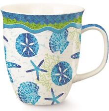 Beach Batik Blue Shells Starfish Sand Dollar Coffee Cup Mug Cape Shore picture