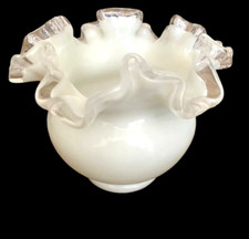 Fenton Milk Glass Bowl Vase Ruffled 4 1/2 inch tall excellent condition picture