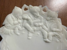 Westmoreland Roosevelt Bears Milk Glass Plate Dish Vintage 1910s picture