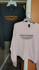 Two Women's Harley-Davidson Motorcycles Skull Logo Long Sleeve T-Shirt Size L picture