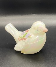 Fenton Opalescent Bird Figurine Hand Painted Pink & Purple Flowers & Signed picture