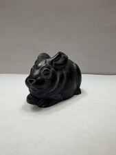 Small Vintage Hand-Carved Black Stone Rabbit Figurine picture