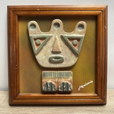 Pablo Seminario Peru Ceramic Wall Plaque Framed 10x10 Incan Folk Art Signed picture