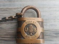 Vintage US Forest Service Yale Pine Tree Brass Lock with Key. Works Good picture