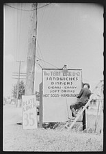 U.S. Highway 1 1930s Roadside Cafe Sandwiches Dinners Signs Man on Ladder picture