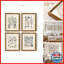 ARPEOTCY Bamboo Framed Botanical Wall Art 4 Pcs Blue Hydrangea 11x14in picture
