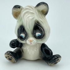 JAPAN Vintage Sad Panda Bear Porcelain Figurine Big Eyes Black White 2.75in picture
