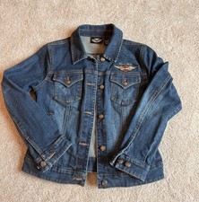 Harley-Davidson Blue Denim Jacket Womens Winged Logo Since 1903 Size M Medium picture