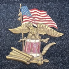 Vintage 1968 Sexton USA Metal Eagle Flag Drum Wall Plaque 22”Patriotic Americana picture