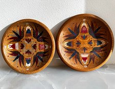 Vintage Estonian Handiwork Folk Art Painted Wooden Plates 7.5” - Set of 2 picture