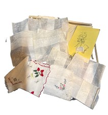Vintage Lot Handwork Brode’ Main Brocade Handkerchief Lace Embroidered Napkins 9 picture