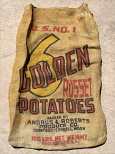 VTG Golden 6 Washington Russet Potato Burlap Bag 100 lbs Gunny Sack Rare Antique picture