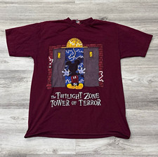 Vintage 1990s Disney Mickey Mouse Twilight Zone Short Sleeve Shirt  Burgundy L picture