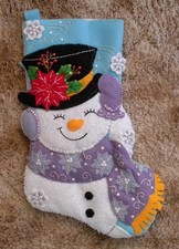 FINISHED Handmade 18” Felt Xmas Stocking-Bucilla-Holiday-Jolly Top Hat Snowman picture