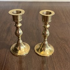 2 Vtg Solid Brass Taper Candle Candlesticks Holders 5