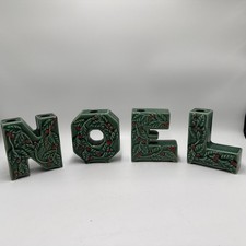 Vintage Lipper & Mann Ceramic NOEL Holly Candle Holders Christmas 4