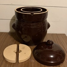 Stoneware Fermentation Crock XL 10L Water Seal Lid Weights Handles Gärtopf Stamp picture