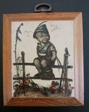 Vintage MI Hummel Art Wood Plaque Classic Boy Outdoors Iconic 20th Century  picture