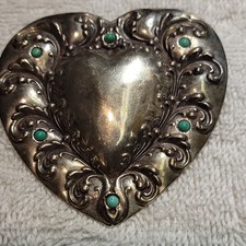 Jumbo Vintage Sterling Silver Heart Scarf Pin Brooch 2.6
