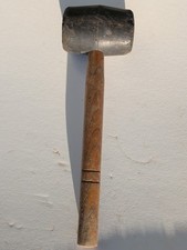 Vintage Black Rubber Mallet Hammer With Wood Handle Antique Primitive Carpenter picture
