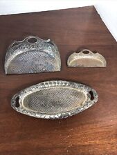 VTG ORNATE Crumb Catcher Dust Pan Table Butler Sweeper Tray Set of 3 picture