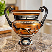 Vintage Greek Hand Painted Copper Urn Amphora Vase 1970s Made in Greece picture