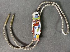 Vintage W.S.A. ‘75 Tucson, AZ. Native American Indian Kachina Gold Tone Bolo Tie picture