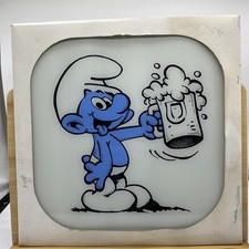 RARE Vintage 1980’s Carnival Fair Glass Mirror Prize 12”X 12” the SMURF w BEER  picture