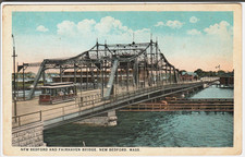 New Bedford MA postcard - New Bedford and Fairhaven Bridge - Trolley 1910s picture