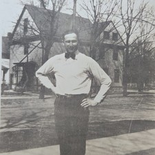Vintage B&W Photo Snapshot of Smiling Man in Bowtie w/ Sassy Hands on Hips picture