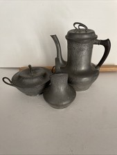 Orivit Antique Pewter Art Nouveau Coffee Pot, milk ,sugar lid, l c1900 Germany picture