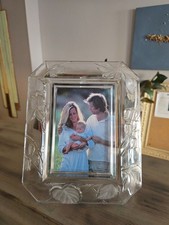 Vintage Frosted Floral Clear Glass Picture Frame picture