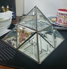 Vtg Handmade Glass Leaded Pyramid Mirrored Curio Display Case Box Pressed Flower picture