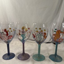 Vicki Carroll Hand painted Ocean Life Wine Glasses Set of 4 picture