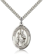 Saint Augustine Of Hippo Medal For Men - .925 Sterling Silver Necklace On 24... picture