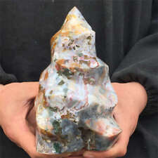 1970g Natural Ocean Jasper Quartz Carved Flame Shape Crystal Energy Reiki Gem  picture