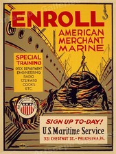 Sign Up for American Merchant Marine 1942 Vintage WW2 Poster -18x24 picture