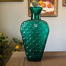 Blenko Glass Vase Green Diamond Tall Art Glass MCM picture