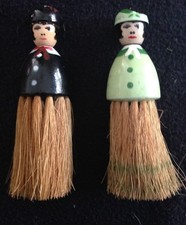 2 Vtg 1930's Clothes Crumbs Shaving Whisk Wooden Figural Lady Brooms Brushes picture