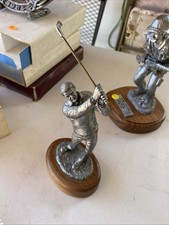 1983 Michael Ricker Pewter golfer  Full Swing 10.5” With Wood Base Figurine picture