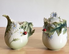 Franz Porcelain Ladybug Collection Creamer(FZ00400) & Sugar Bowl(FZ00401) READ picture