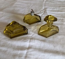 Vintage Citrine Amber Art Glass Dresser Set Atomizer Bottle Powder Box 1930s picture