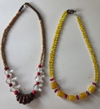 2 Vtg Czech Chunky Glass Mardi Gras Beads Circa 50’s Yellow,Rare Arched Red Bead picture