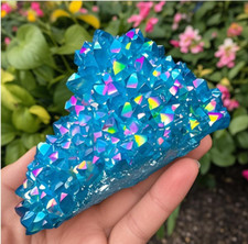100g Titanium Aura Blue Healing Crystal Quartz Cluster Geode Mineral Specimen picture