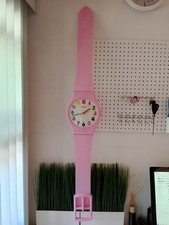 Vintage 1980s Oversized Swatch Wristwatch Wall Clock Pink LARUS Works. picture