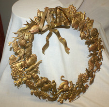 VTG Dresden Style All Occasion Holiday Wreath 15” with Bow Victorian Metal Round picture